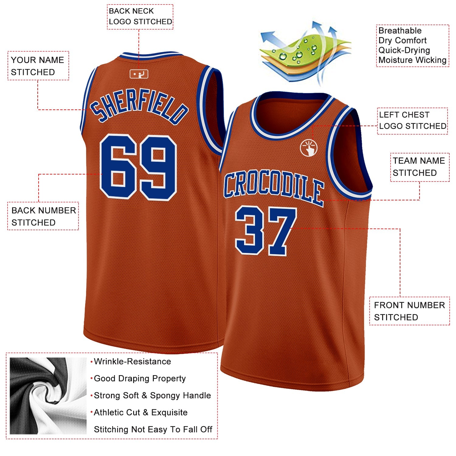 Custom Texas Orange Royal-White Authentic Basketball Jersey