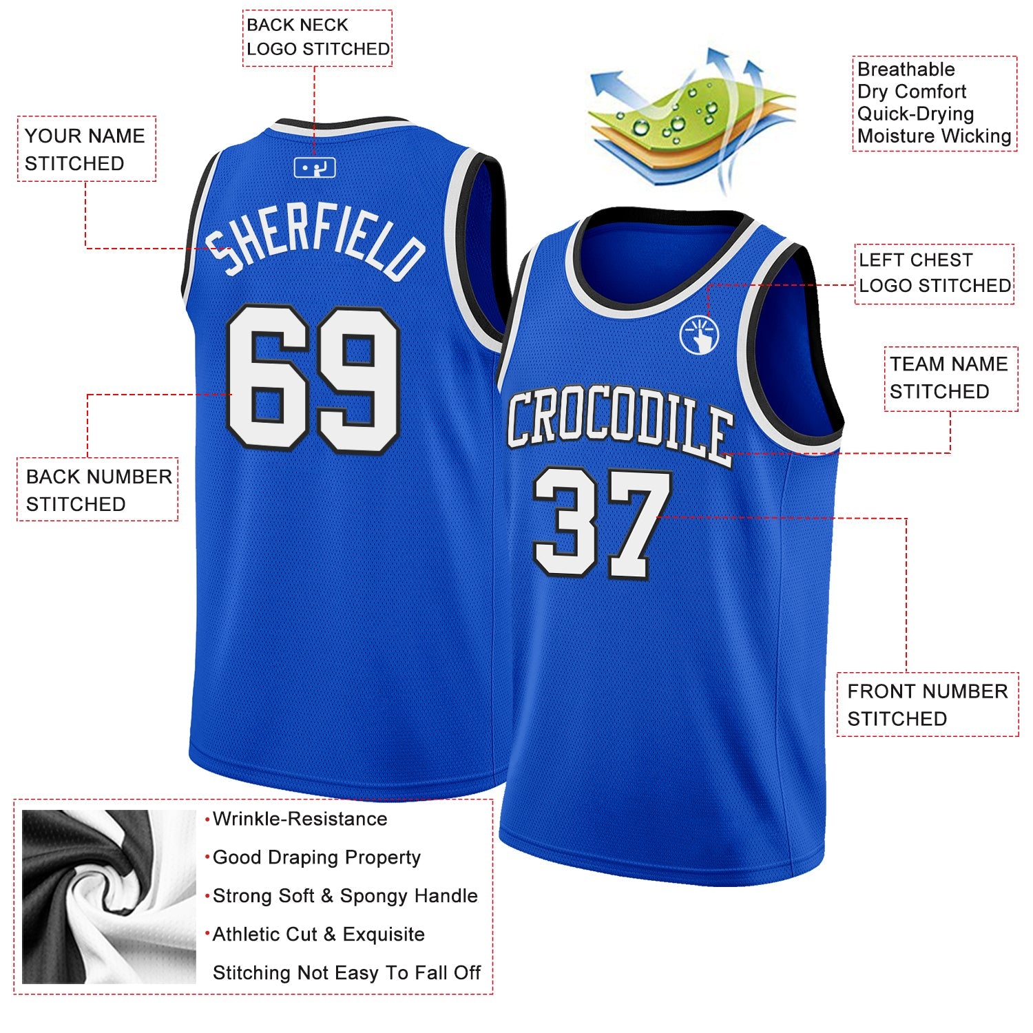 Custom Thunder Blue White-Black Authentic Basketball Jersey