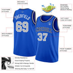 Custom Thunder Blue Gray White-Navy Authentic Basketball Jersey