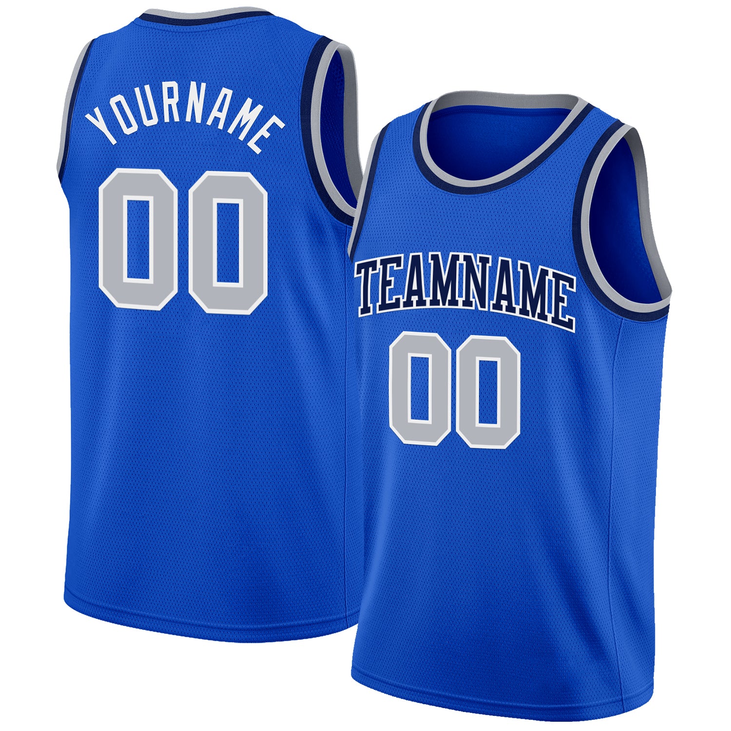 Custom Thunder Blue Gray White-Navy Authentic Basketball Jersey