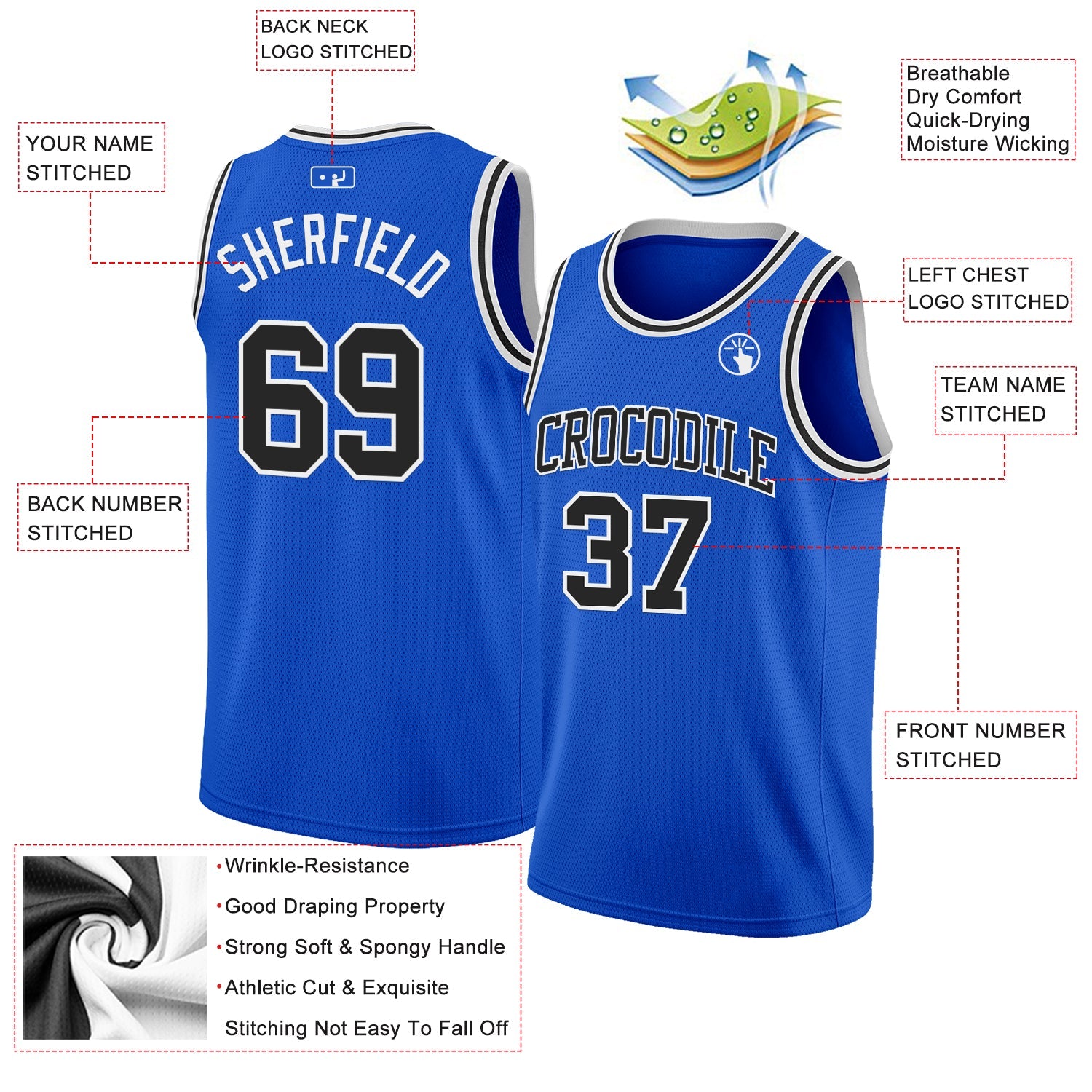 Custom Thunder Blue Black-White Authentic Basketball Jersey
