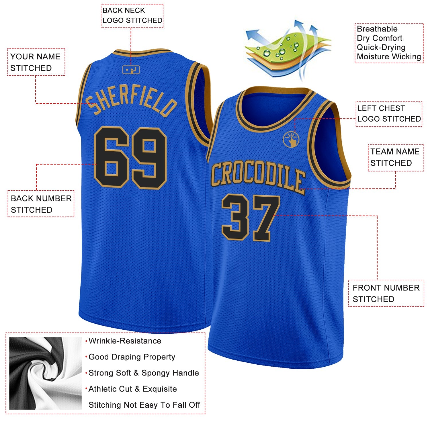 Custom Thunder Blue Black-Old Gold Authentic Basketball Jersey