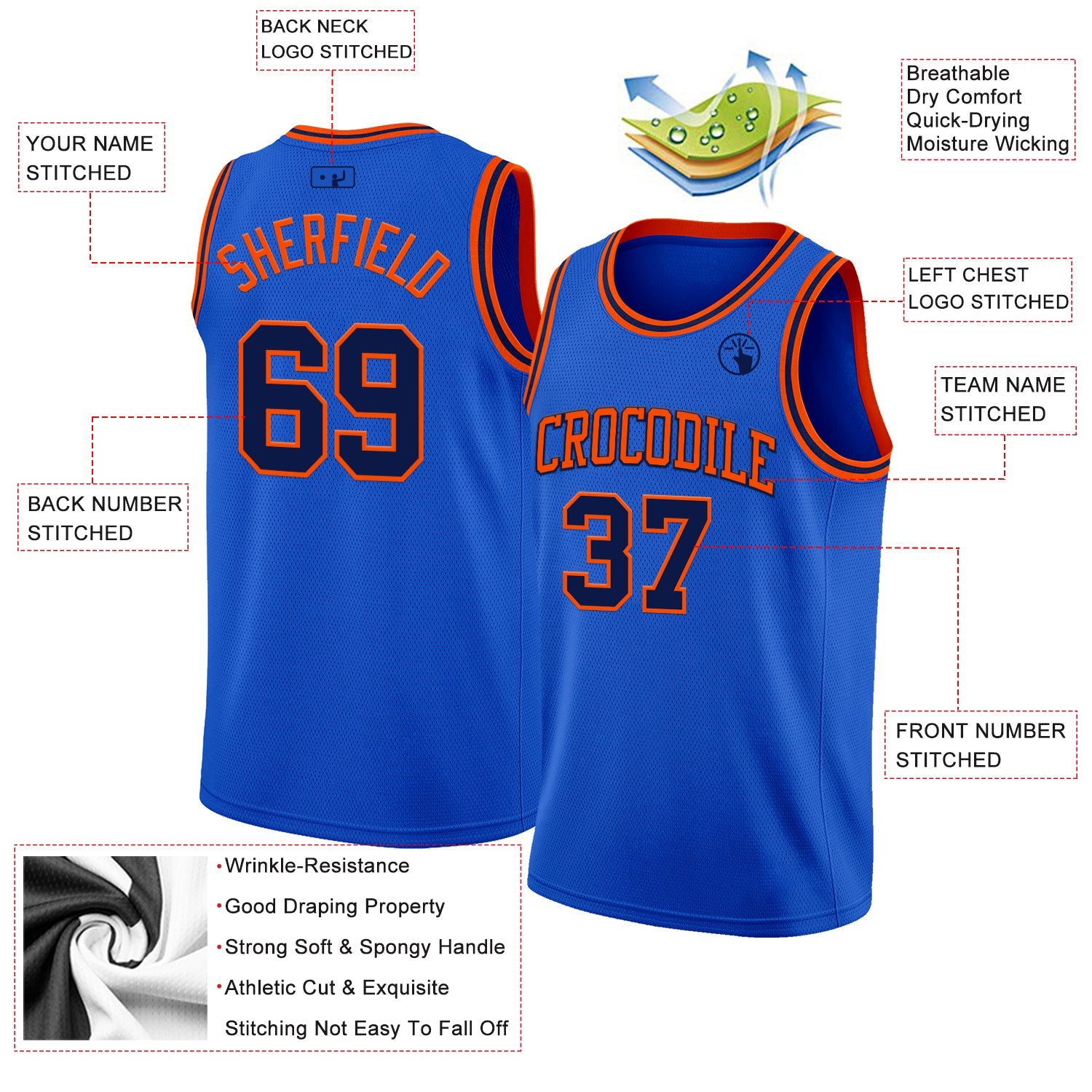 Custom Thunder Blue Navy-Orange Authentic Basketball Jersey