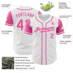 Custom White Pink Authentic Two Tone Baseball Jersey