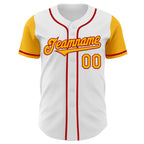 Custom White Gold-Red Authentic Two Tone Baseball Jersey