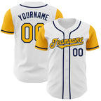 Custom White Gold-Navy Authentic Two Tone Baseball Jersey