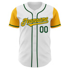 Custom White Gold-Green Authentic Two Tone Baseball Jersey