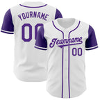 Custom White Purple Authentic Two Tone Baseball Jersey