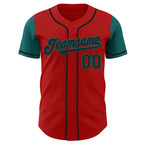 Custom Red Black-Teal Authentic Two Tone Baseball Jersey