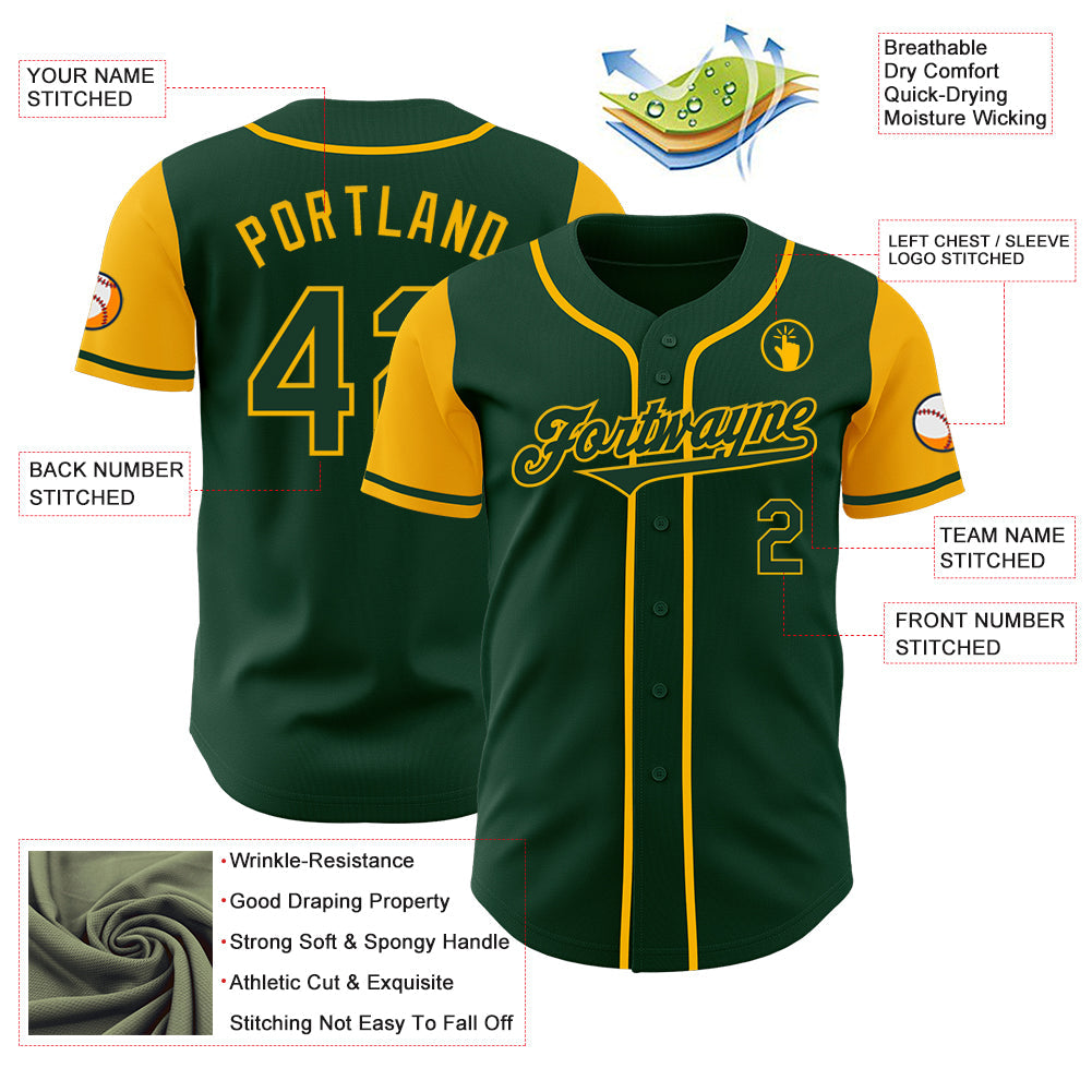 Custom Green Gold Authentic Two Tone Baseball Jersey