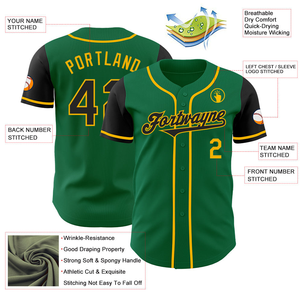Custom Kelly Green Black-Gold Authentic Two Tone Baseball Jersey