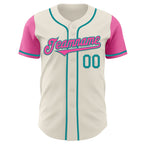 Custom Cream Pink-Teal Authentic Two Tone Baseball Jersey