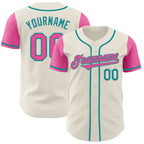 Custom Cream Pink-Teal Authentic Two Tone Baseball Jersey
