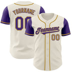 Custom Cream Purple-Old Gold Authentic Two Tone Baseball Jersey