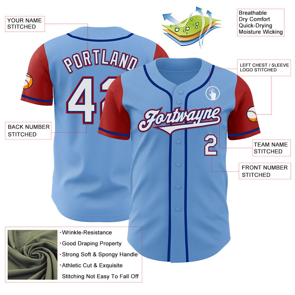 Custom Light Blue Royal-Red Authentic Two Tone Baseball Jersey