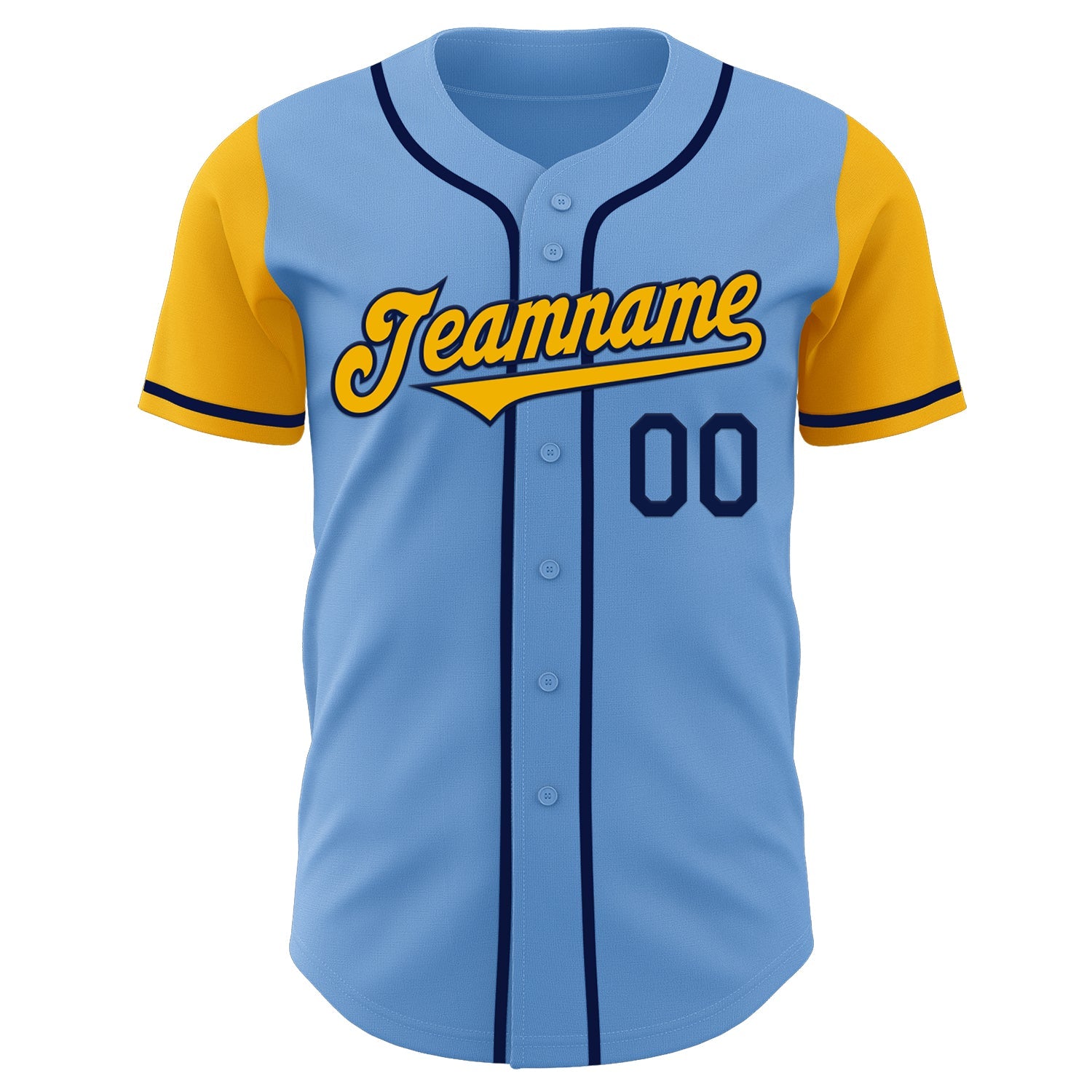 Custom Light Blue Gold-Navy Authentic Two Tone Baseball Jersey