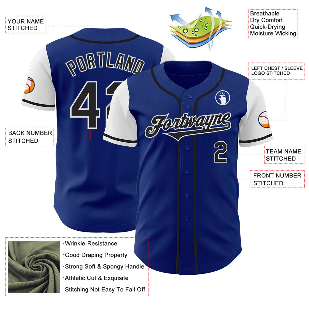 Custom Royal Black-White Authentic Two Tone Baseball Jersey