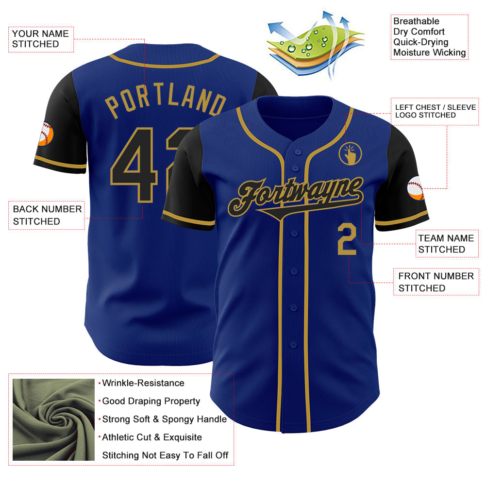 Custom Royal Black-Old Gold Authentic Two Tone Baseball Jersey