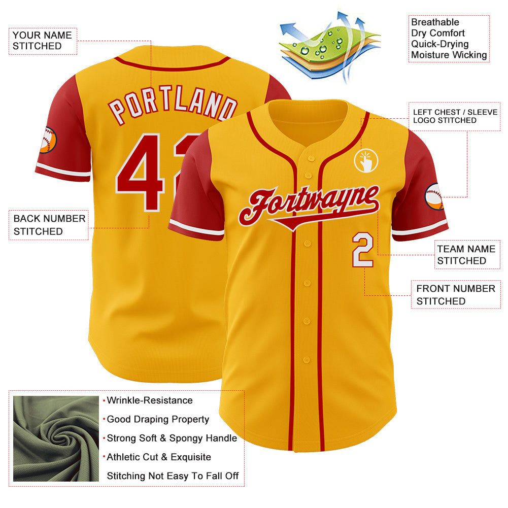 Custom Gold Red-White Authentic Two Tone Baseball Jersey