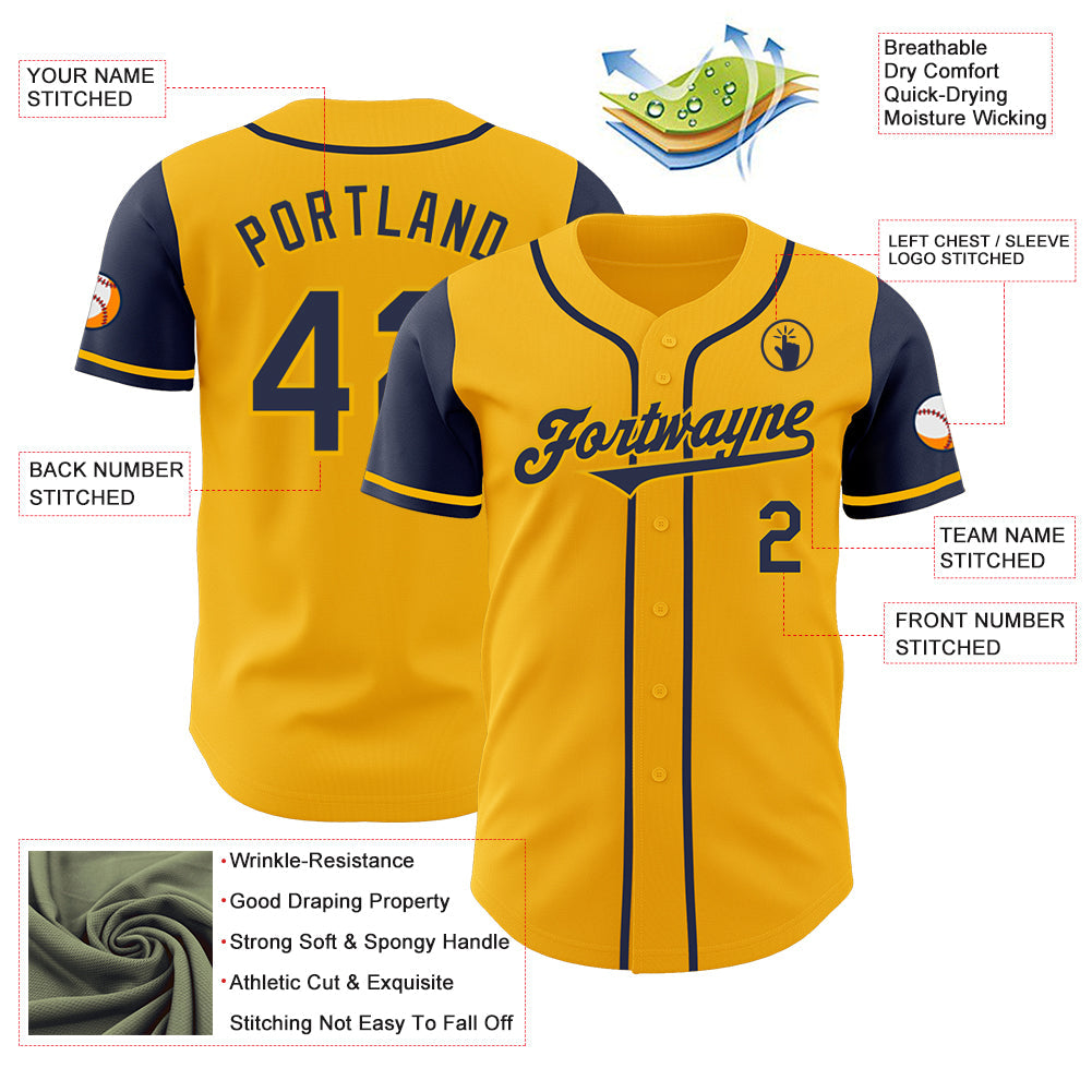 Custom Gold Navy Authentic Two Tone Baseball Jersey