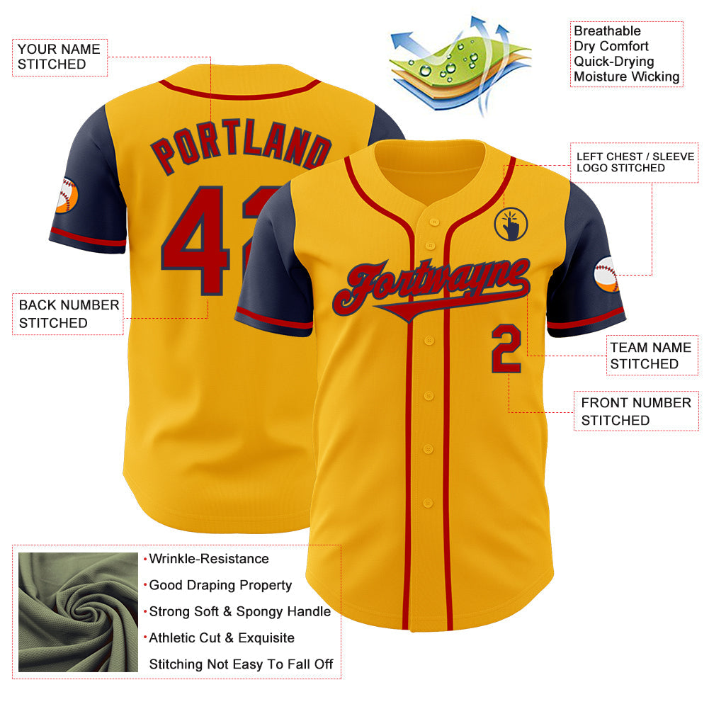 Custom Gold Red-Navy Authentic Two Tone Baseball Jersey