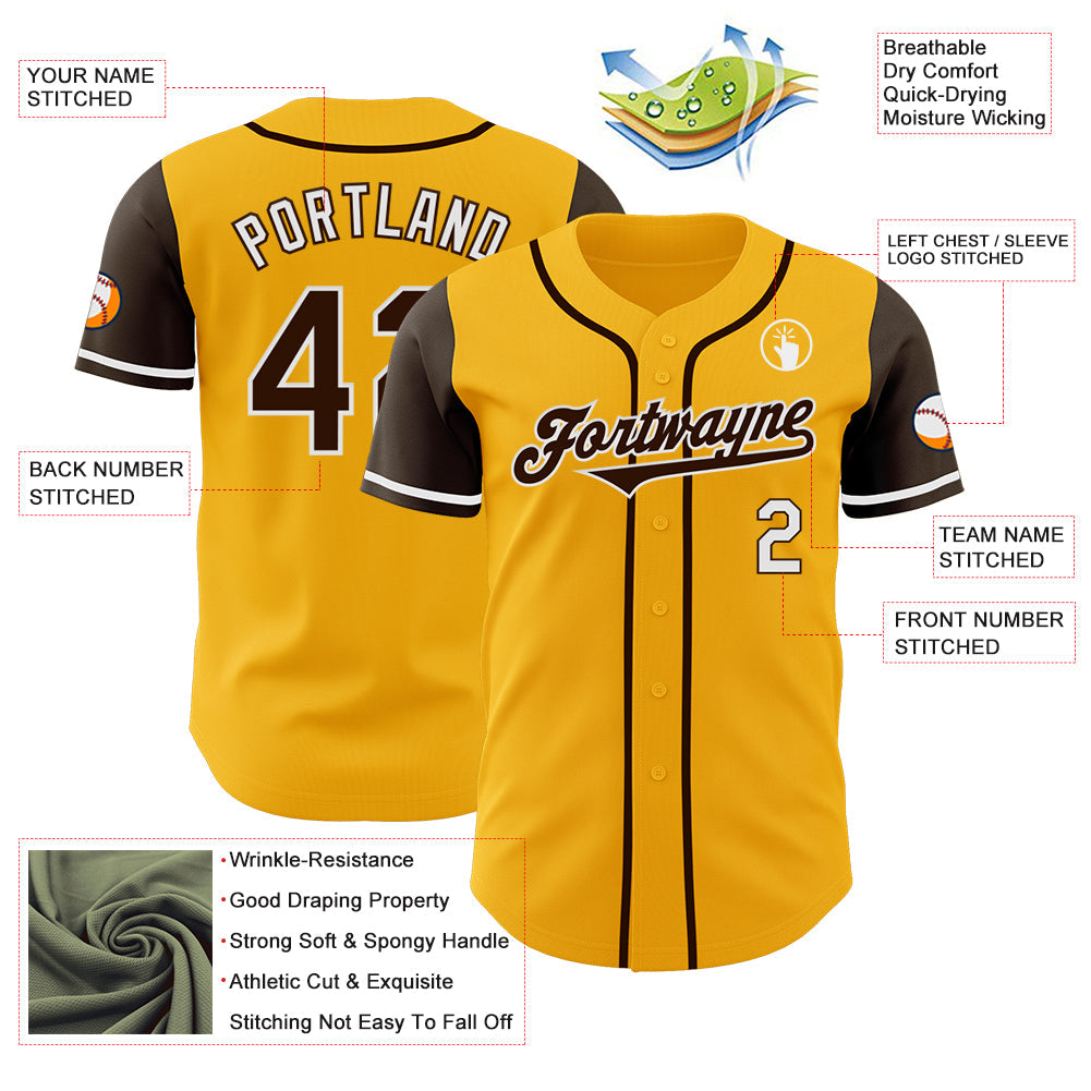 Custom Gold Brown-White Authentic Two Tone Baseball Jersey