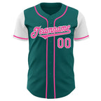 Custom Teal Pink-White Authentic Two Tone Baseball Jersey
