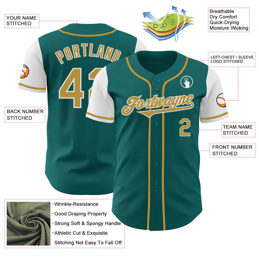 Custom Teal Old Gold-White Authentic Two Tone Baseball Jersey