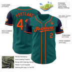 Custom Teal Orange-Navy Authentic Two Tone Baseball Jersey