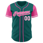 Custom Teal Pink-White Authentic Two Tone Baseball Jersey