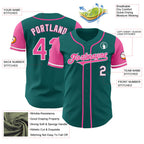 Custom Teal Pink-White Authentic Two Tone Baseball Jersey