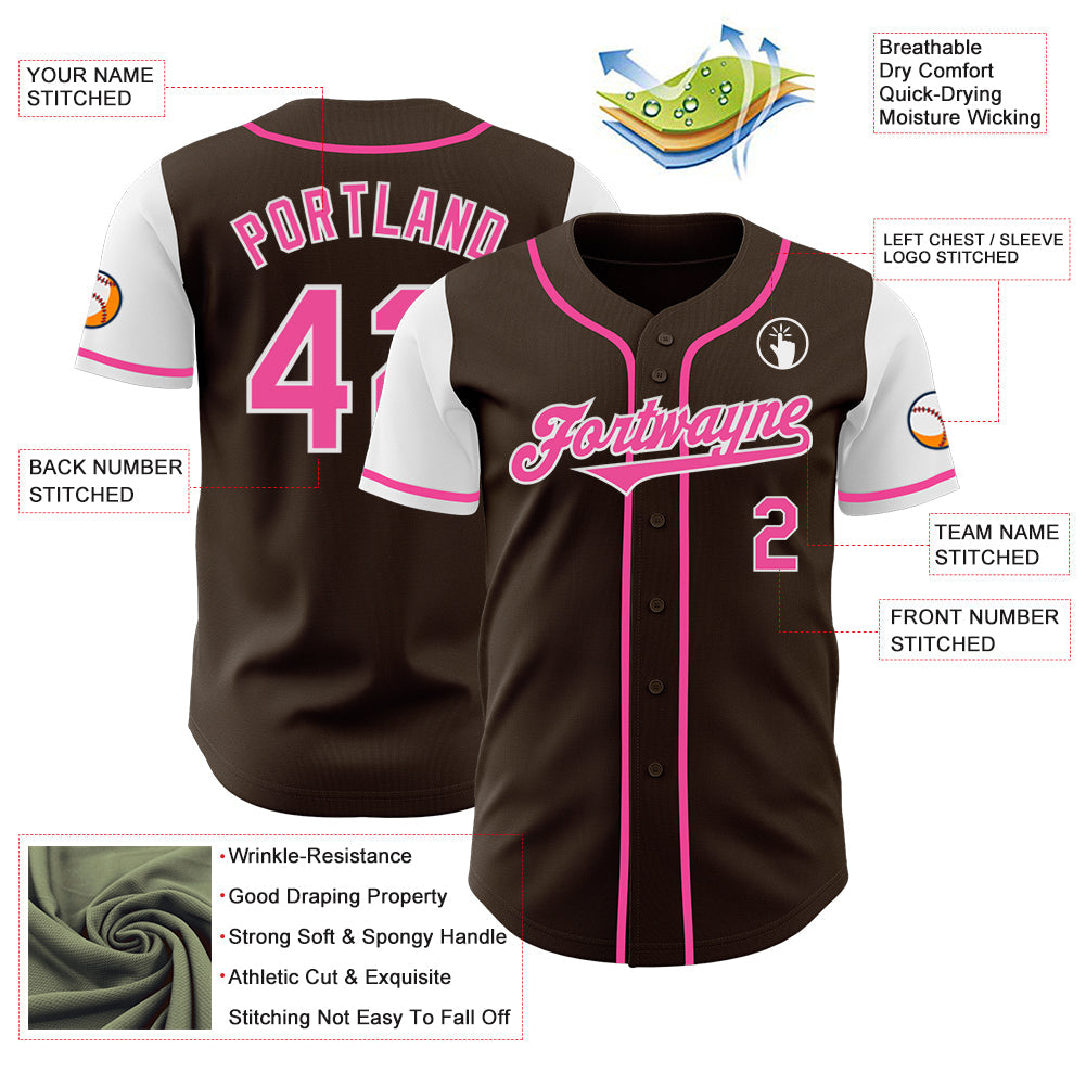 Custom Brown Pink-White Authentic Two Tone Baseball Jersey