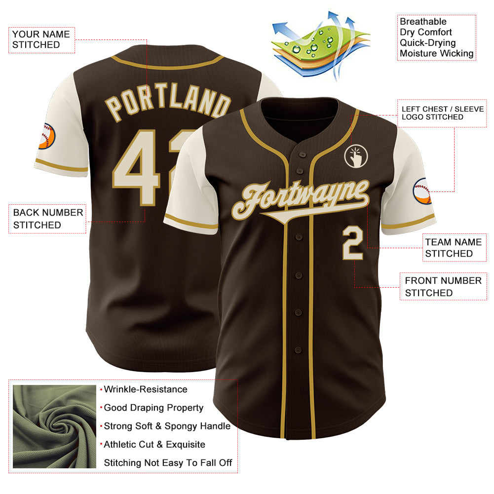 Custom Brown Cream-Old Gold Authentic Two Tone Baseball Jersey