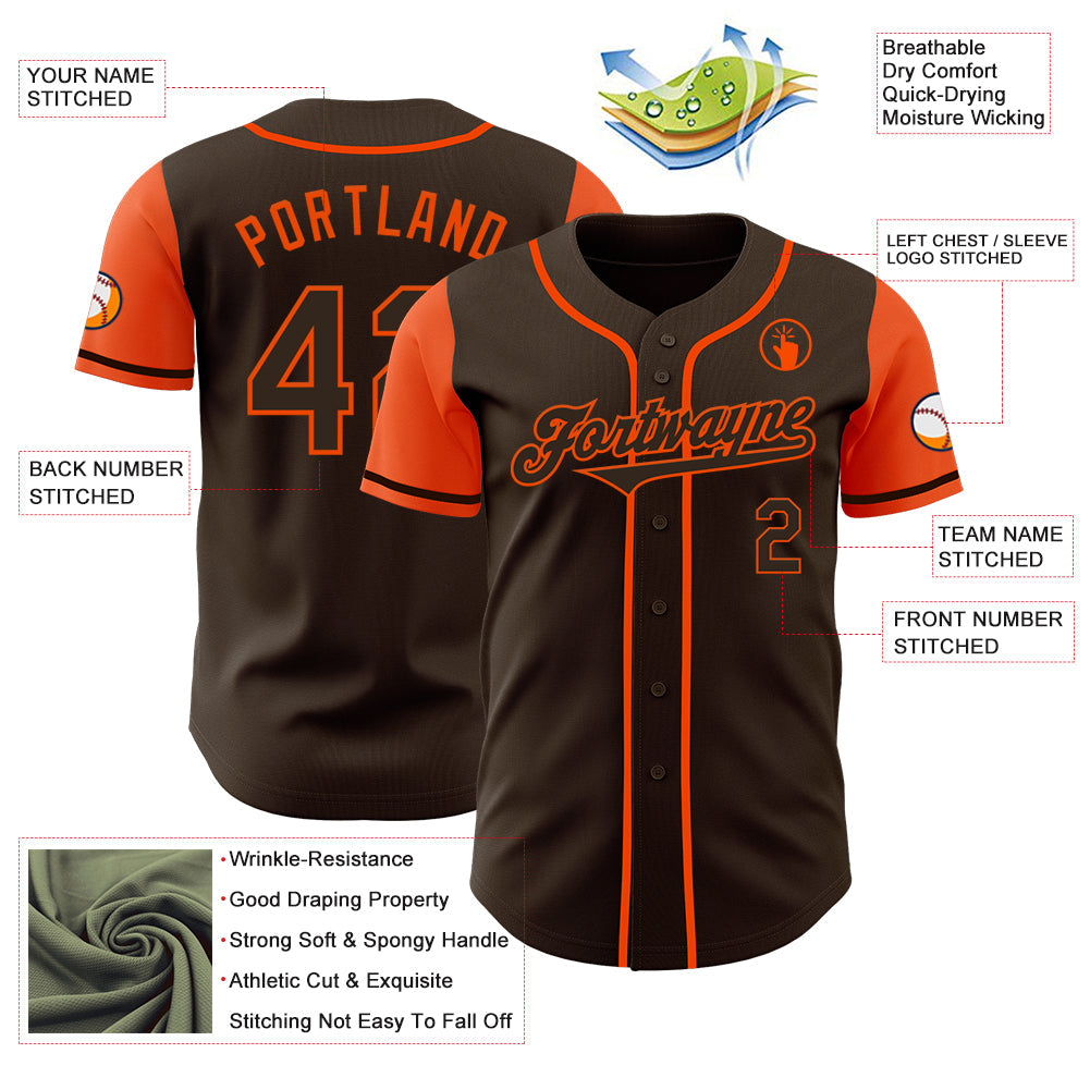 Custom Brown Orange Authentic Two Tone Baseball Jersey