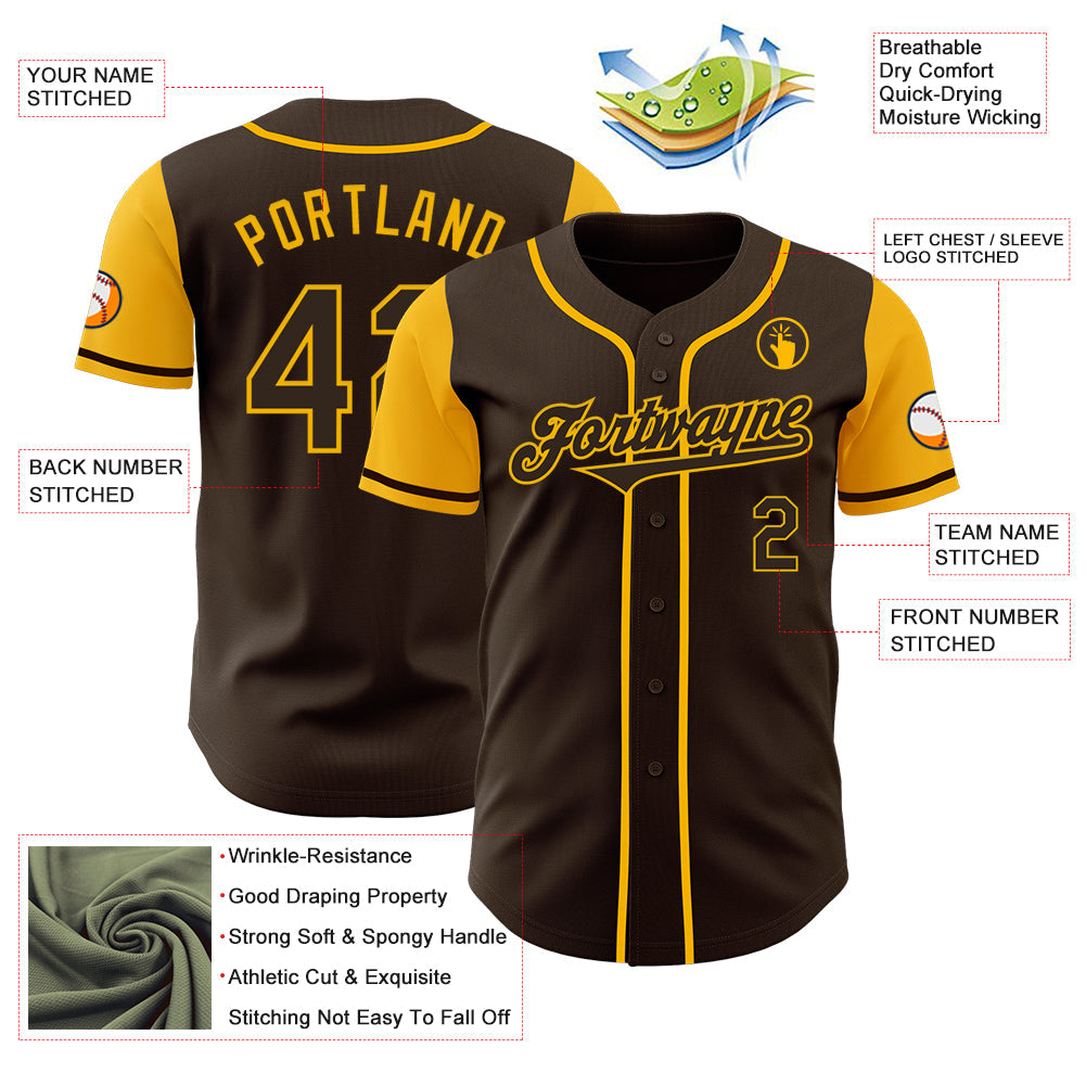 Custom Brown Gold Authentic Two Tone Baseball Jersey