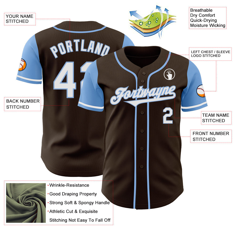Custom Brown White-Light Blue Authentic Two Tone Baseball Jersey
