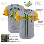 Custom Gray Gold-Green Authentic Two Tone Baseball Jersey