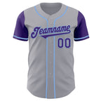 Custom Gray Purple-Light Blue Authentic Two Tone Baseball Jersey
