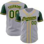 Custom Gray Green-Gold Authentic Two Tone Baseball Jersey