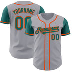 Custom Gray Teal-Orange Authentic Two Tone Baseball Jersey