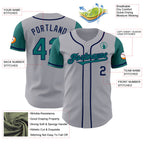 Custom Gray Teal-Navy Authentic Two Tone Baseball Jersey