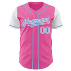 Custom Pink Light Blue-White Authentic Two Tone Baseball Jersey