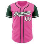 Custom Pink White-Green Authentic Two Tone Baseball Jersey