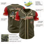 Custom Olive Vintage USA Flag Red-Cream Authentic Two Tone Salute To Service Baseball Jersey