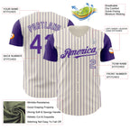 Custom Cream Purple Pinstripe Gray Authentic Two Tone Baseball Jersey