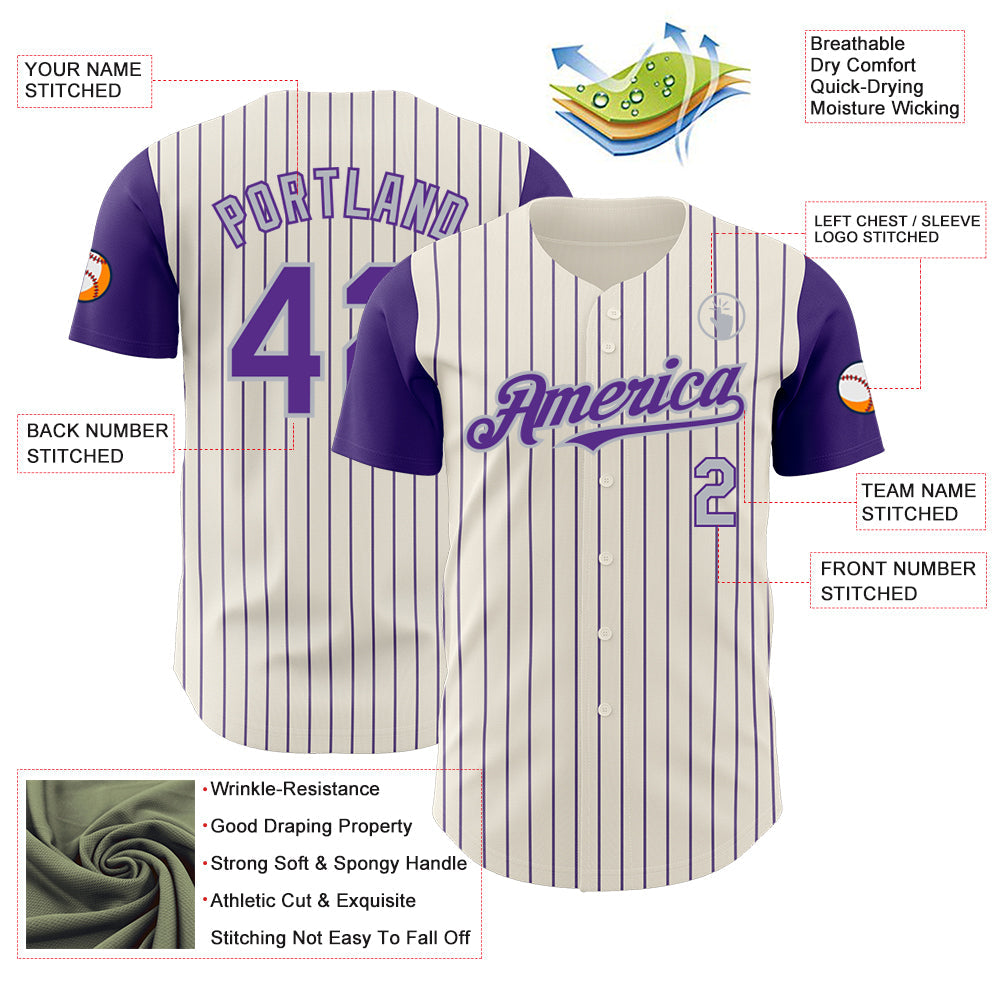 Custom Cream Purple Pinstripe Gray Authentic Two Tone Baseball Jersey