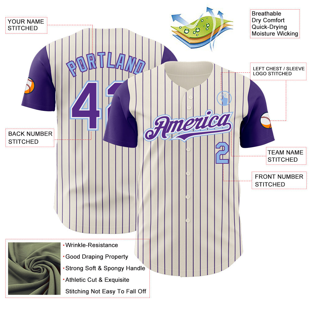 Custom Cream Purple Pinstripe White-Light Blue Authentic Two Tone Baseball Jersey