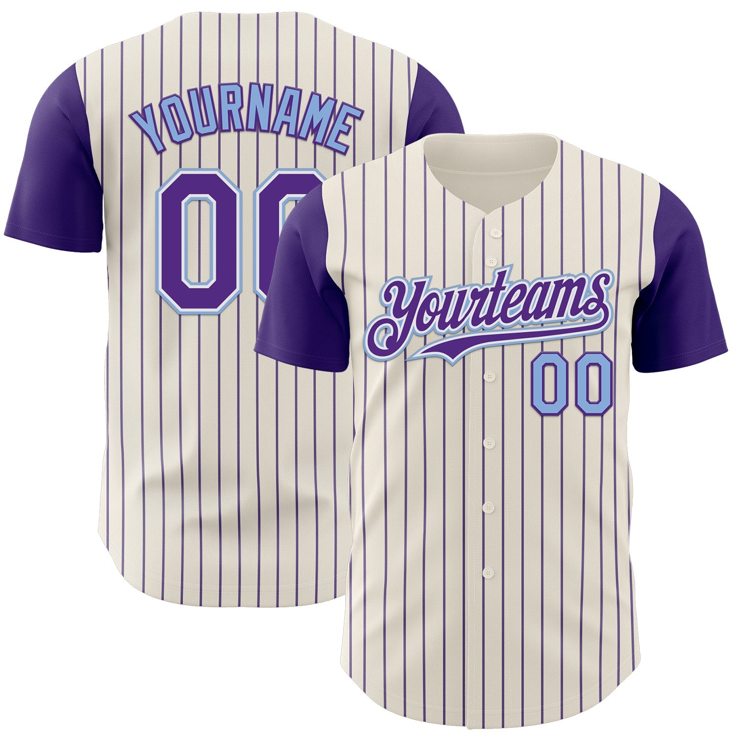 Custom Cream Purple Pinstripe White-Light Blue Authentic Two Tone Baseball Jersey