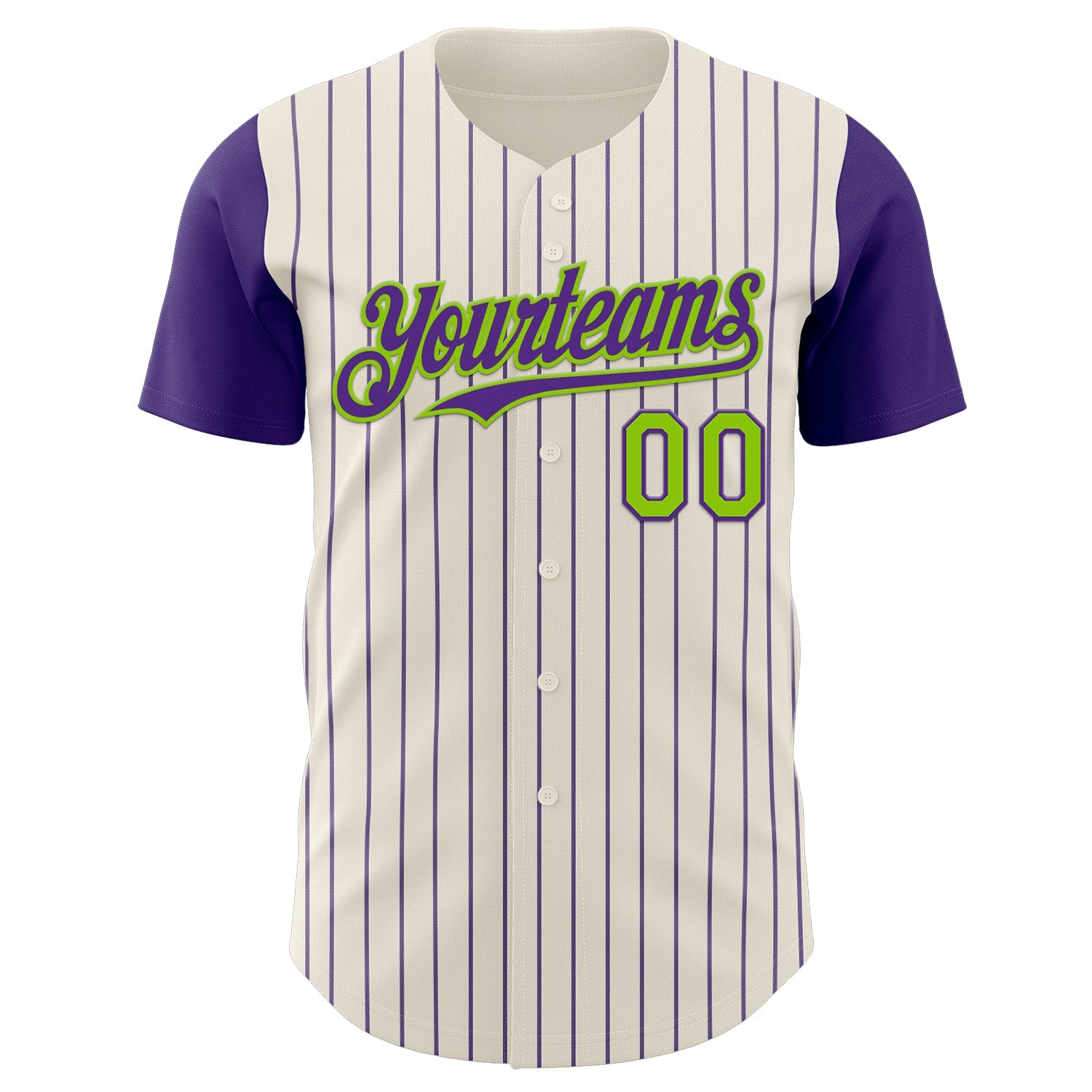 Custom Cream Purple Pinstripe Neon Green Authentic Two Tone Baseball Jersey