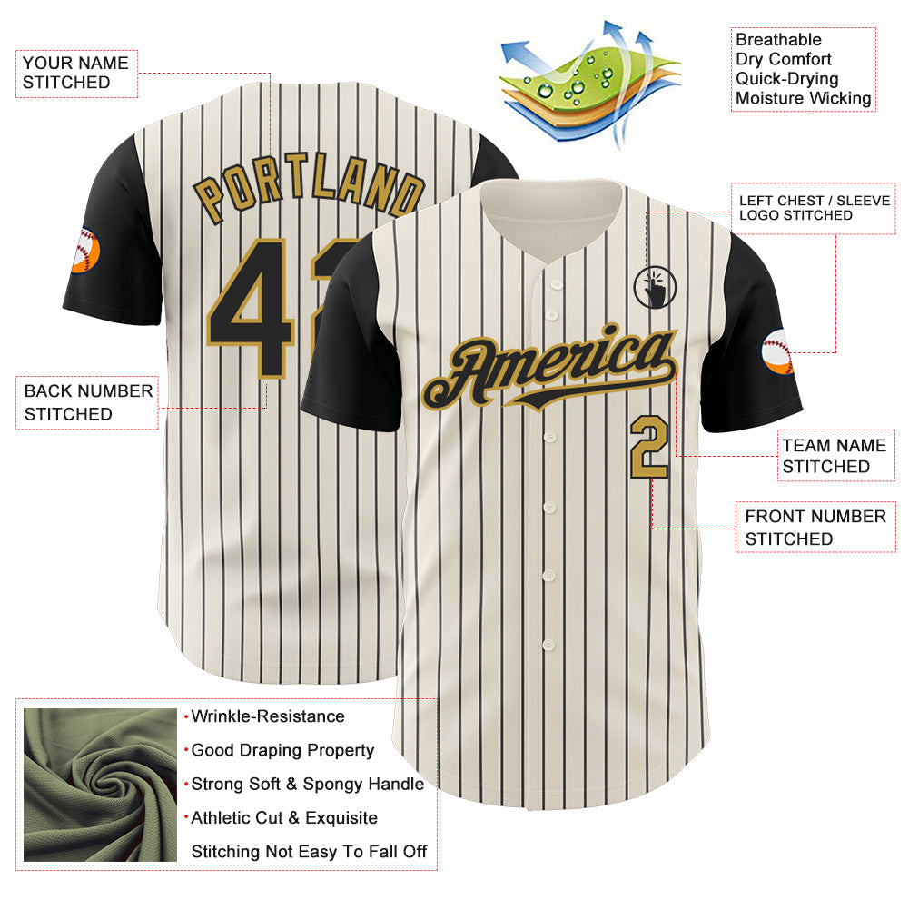 Custom Cream Black Pinstripe Old Gold Authentic Two Tone Baseball Jersey